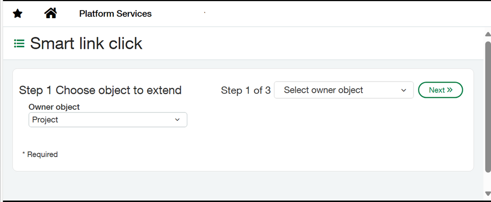 Sage Intacct Smart Link object selection screen with the Project object chosen