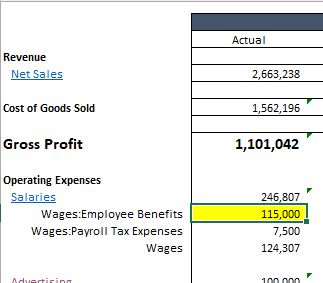 Report cell showing a balance selected for drilldown