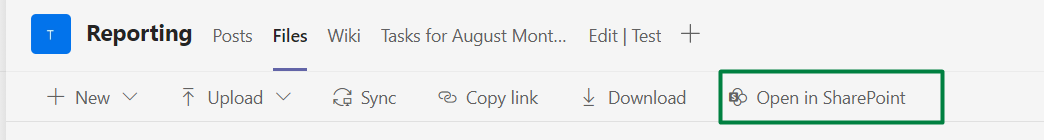 SharePoint Open in SharePoint link in the Teams Files section