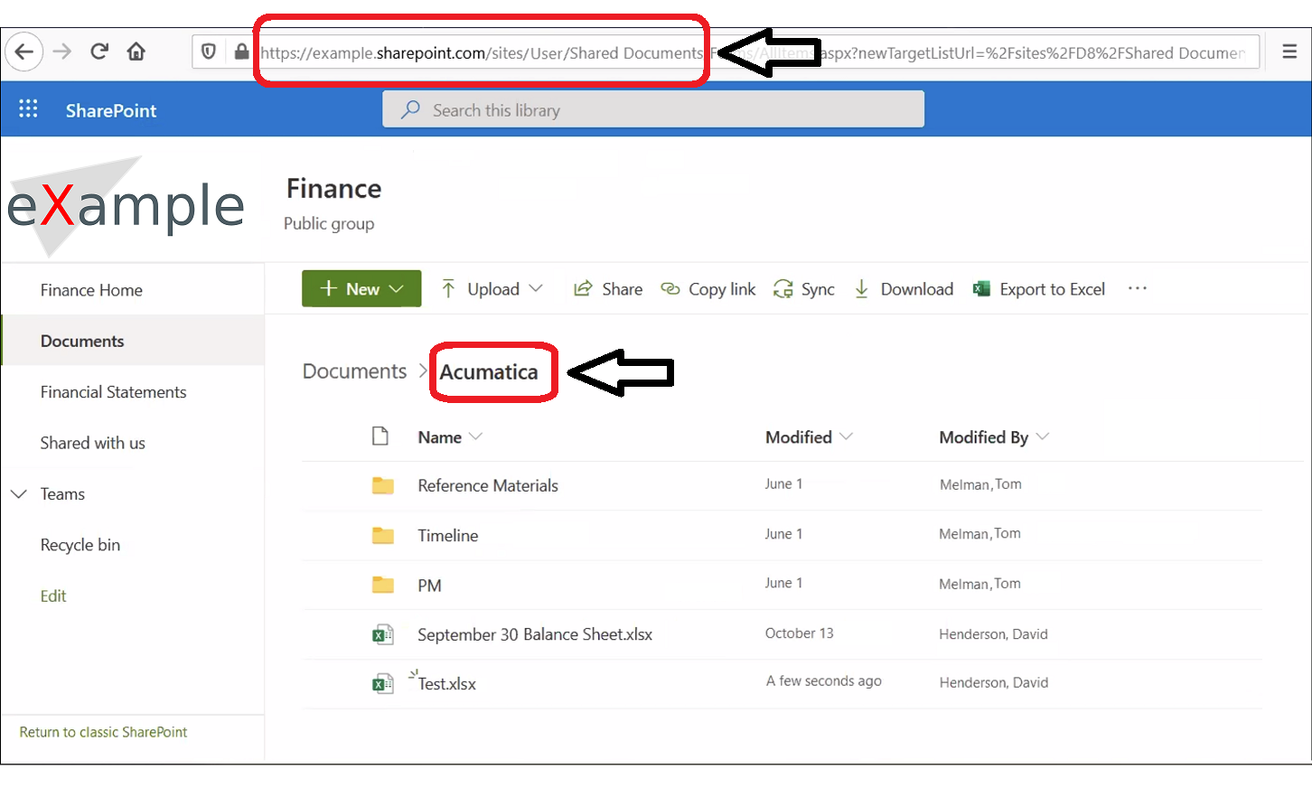 Browser address bar showing the SharePoint folder URL to use as the Distribution List path