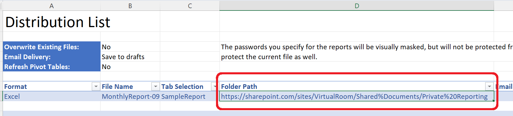 Distribution List Folder Path column updated with the SharePoint URL for the Teams channel