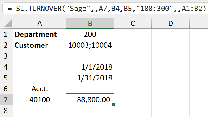 Two-column Excel example with dimension names in the first column and dimension values in the second column