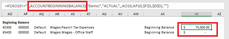ACCOUNTBEGINNINGBALANCE function formula replacing ACCOUNTENDINGBALANCE for the beginning balance section
