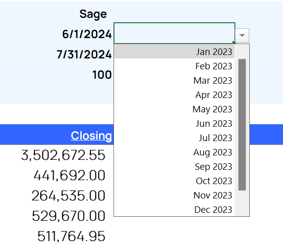 Protected report showing only the period dropdown available for user input