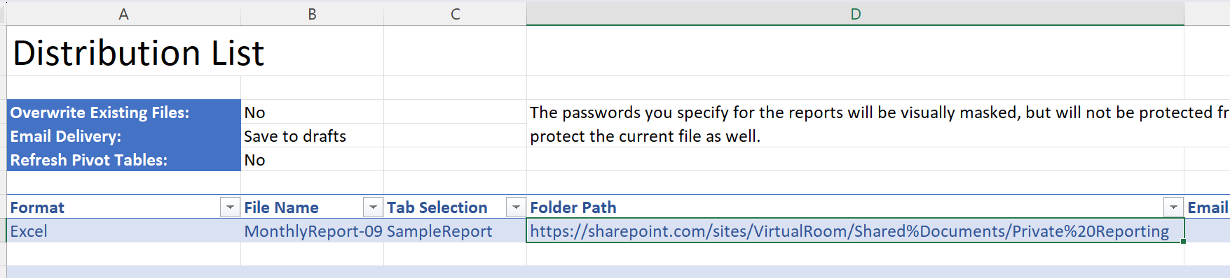 Condensed Distribution List with a single row using a Microsoft Teams channel folder path