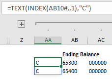 Sort Order column showing value C for ending balance rows