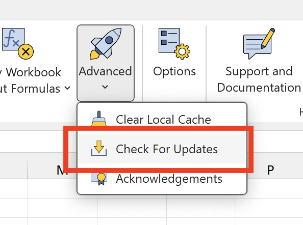 Velixo Classic Advanced tools menu showing the Check for Updates option highlighted