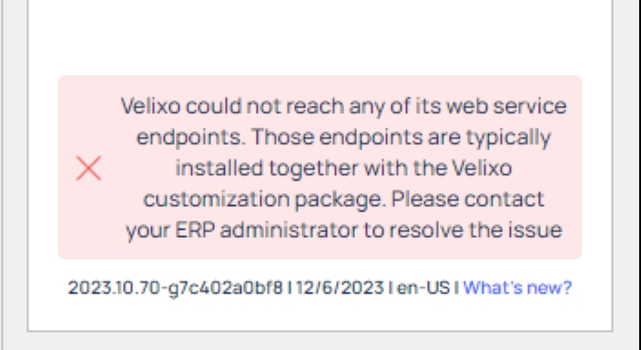 Velixo NX side pane showing the web service endpoints error during a GL journal writeback