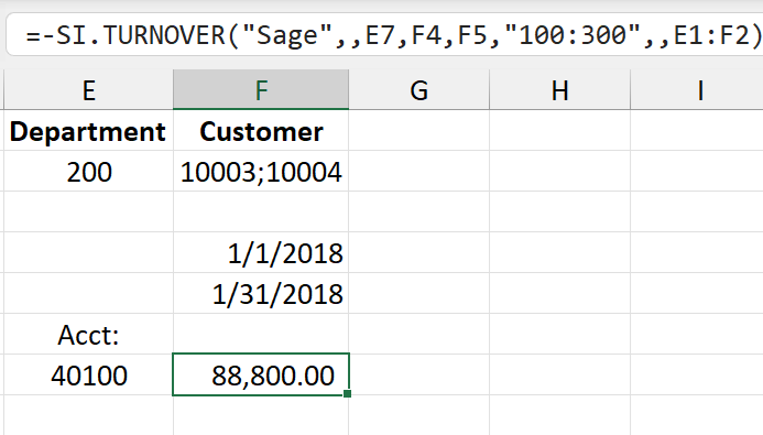 Two-row Excel example with dimension names in the first row and dimension values in the second row