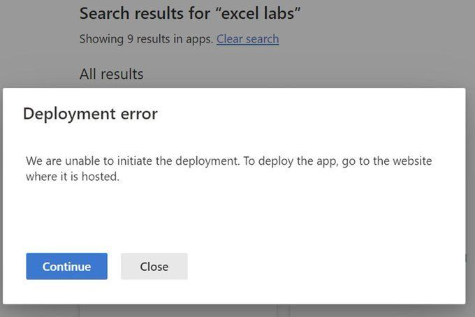 Deployment error dialog stating the deployment cannot be initiated