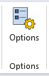 Velixo ribbon with Options button highlighted