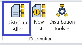Velixo ribbon showing the Distribute All button in the Distribution section