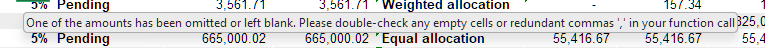 A budget worksheet row with a blank cell in a period column causing a writeback processing error
