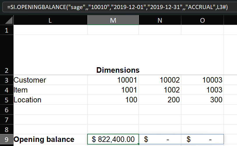 Excel multi-row array with the dimension name in the first column and individual dimension values listed to the right