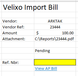Excel writeback worksheet with an empty cell in row 10 highlighted to show where the output Reference Nbr will be placed