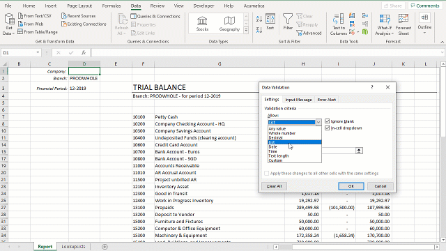 Animated demo of selecting the Company list range as the Data Validation source