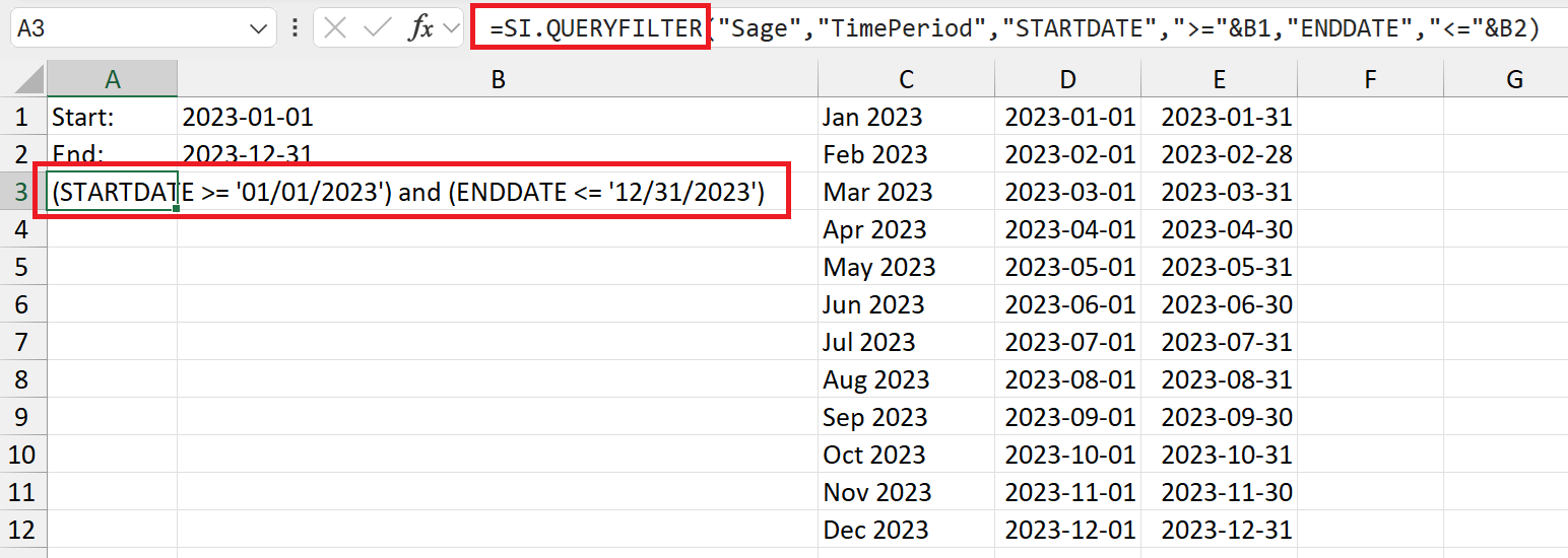 SI.QUERYFILTER function building a date range filter based on the valid period limits