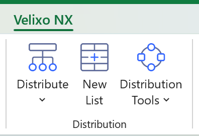 Velixo Distribution Lists panel showing Sage Intacct report distribution options