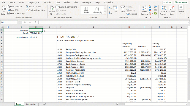 Animated demo of a user selecting a Company from the dropdown list in the report