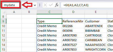Excel Name Box showing a custom name assigned to a selected cell range