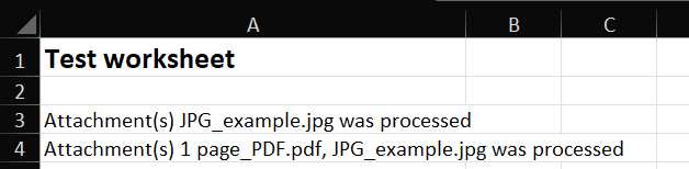 Excel cells after distribution showing the processed attachment file names returned by both functions