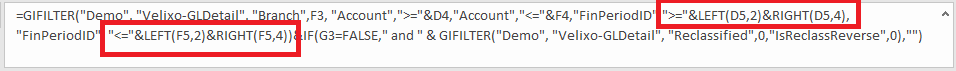 GIFILTER formula using RIGHT and LEFT functions to reformat financial periods to Acumatica internal format