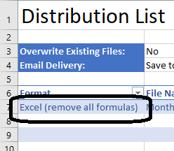 Velixo Distribution List configuration panel showing the Remove Formulas option